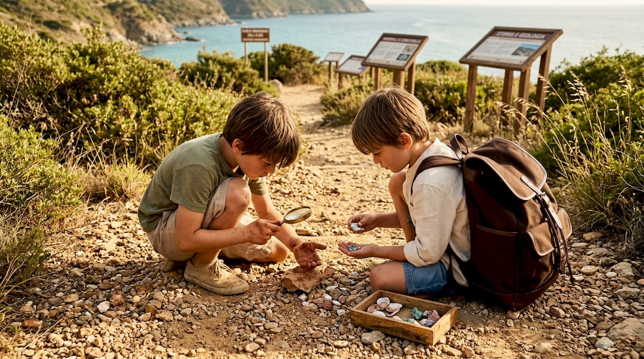 I bambini si divertono a cercare cristalli nell’area mineraria dell’Elba